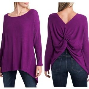 New 1.State Knot Back Waffle Knit Top in Crushed Berry